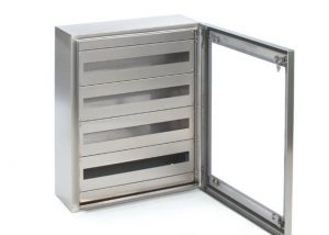 kit metallico rettangolare con porta con vetro, internamente panelli inox in grado di ospitare batterie modulari