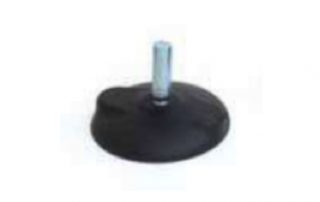 Uno dei 4 piedi di sollevamento composto da uno stelo in acciaio inox e da un piattello rotondo nero in poliammide