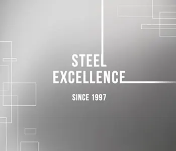 bilancio-sostenibilità-2024 Copertina in sfumatura di grigi del bilancio di sostenibilità, con scritta 'steel excellence since 1997'